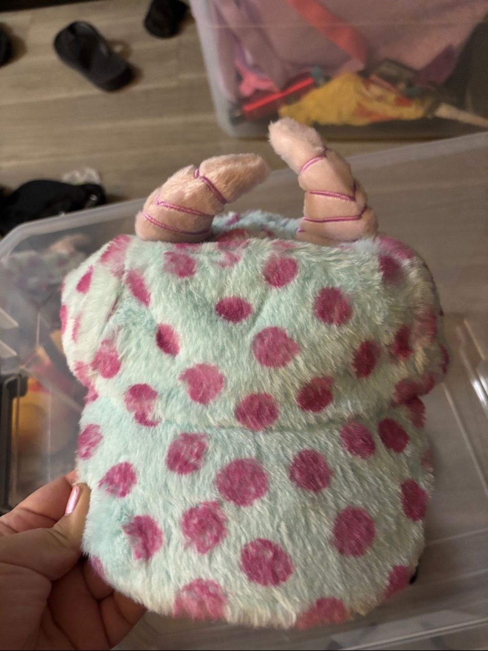Plush Pink Polka Dot Novelty Hat with Soft Horns